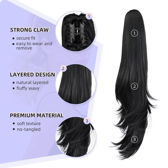 ponytail extension,24" claw clip hair extensions ponytail Long straight Hair Ext - Picture 5 of 9